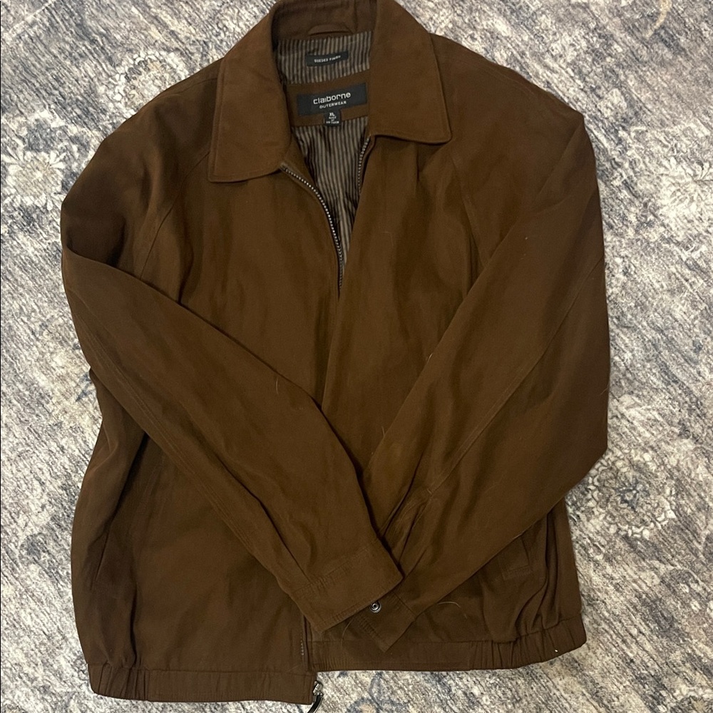 Claiborne Men's Dark Brown Suede Finish Lightweight Jacket